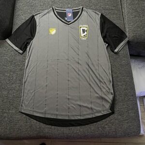 Columbus Crew Shirt Mens Gray Black MLS‎ Soccer Short Sleeve V-Neck Jersey